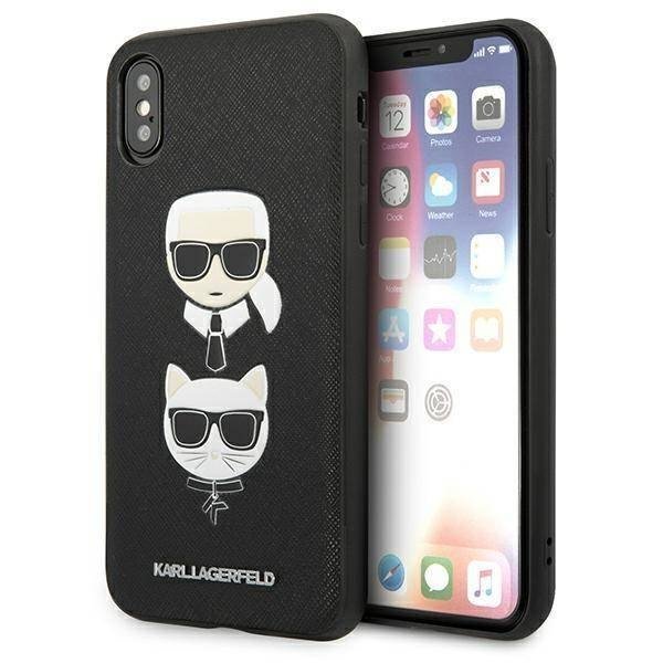 Coque IPhone XS Max Karl Lagerfeld - Noir Saffiano - Karl & Choupette - Rigide Et Style