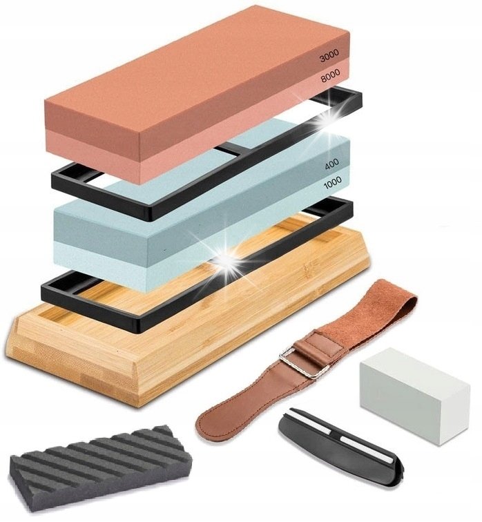 OSEŁKA DWUSTRONNA OSTRZENIE KAMIEŃ Wodny ZESTAW Ostrzałka do noży ...