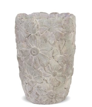 Osłonka cementowa w kwiaty biała 20x14x14 - Pigmejka