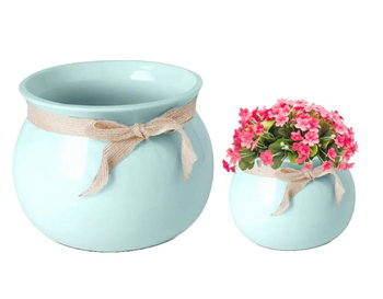Osłonka ceramiczna miętowa na kwiaty 12x17 cm - POLNIX