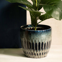 Osłonka na doniczkę OASIS z tłoczeniem granatowa 17,5x17,5x16 cm HOMLA