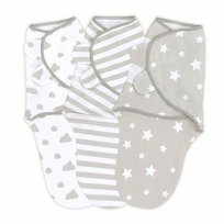 Otulacz niemowlęcy 0-3 miesiące - Kocyk do otulania z bawełny zestaw 3 sztuk Gwiazdki szare