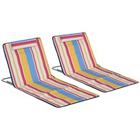 Outsunny 2-częściowy zestaw składanych leżaków plażowych z regulowanym oparciem, zagłówkiem, torbą transportową, lekką i przenośną matą plażową, basenu, 124 x 53 cm