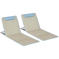 Outsunny 2-częściowy zestaw składanych leżaków plażowych z regulowanym oparciem, zagłówkiem, torbą transportową, lekką i przenośną matą plażową, basenu, 124 x 53 cm