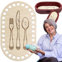 Owalne Dno do Koszyka na Sztućce Szydełkowego 20x12cm Baza Drewniana Spód