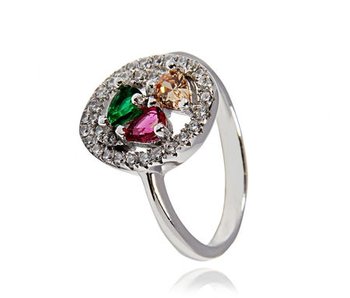 Owalny srebrny pierścionek z cyrkoniami kolorowymi - PERLEI