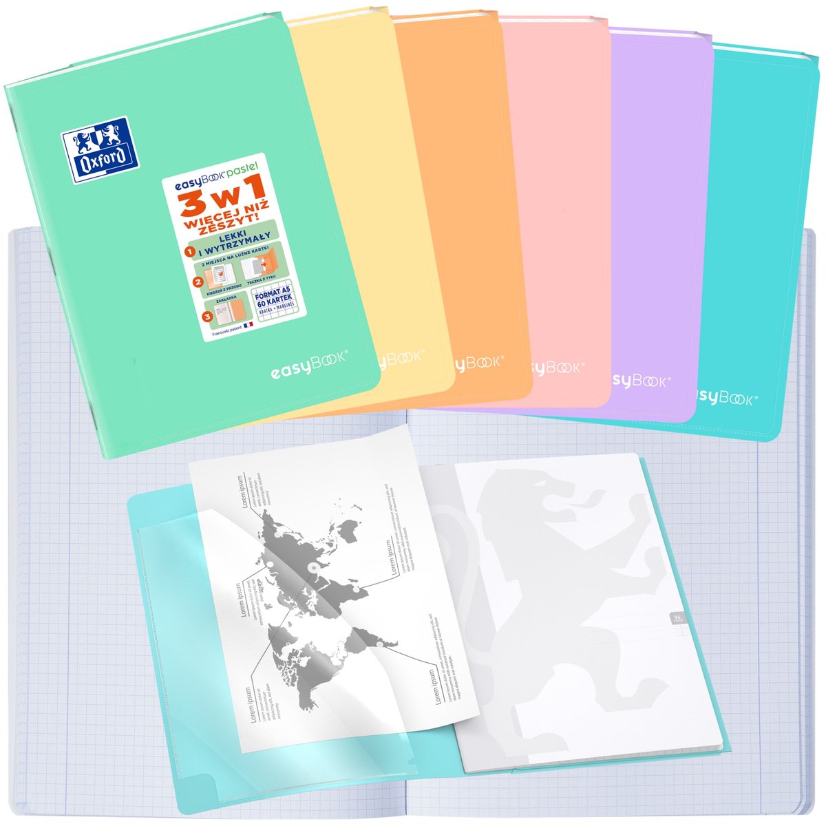Recambios Oxford Pastel Bloc Oxford Micro120 A5 - Cuadrícula 5x5cm, 120 Hojas, 4 Colores Caderno Inteligente A4
