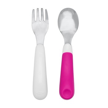 Oxo, Sztućce metalowe w etui, Pink, 12m+ - OXO