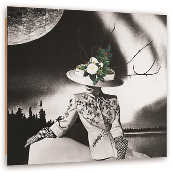 Ozdobny deco panel FEEBY, Kobieta w kapeluszu z kwiatów, 80x80 cm - Feeby