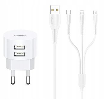 P4Y Zestaw podróżny Ładowarka + 3w1 Lightning USB-C microUSB 1m biały - Inny producent
