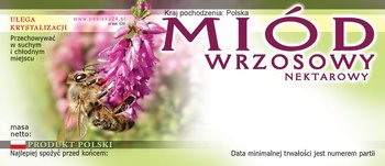 Paczka etykiet na miód wrzosowy (100szt) - wzór E20 - BEE&HONEY