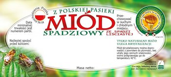 Paczka etykiet na miód ze spadzi liściastej (100szt) - wzór E70 - BEE&HONEY