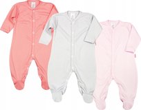 Pajac 3-pak Bawełna ORGANIC GOTS Słodki róż/Popiel/Jasny róż r 68 KLEKLE KLEKLE
