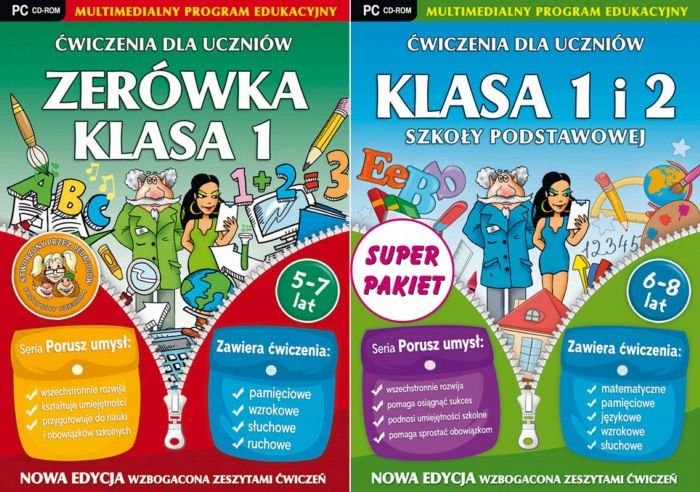 Pakiet: Ćwiczenia dla uczniów Zerówka i Klasa 1 / Klasa 1 i 2 Szkoły