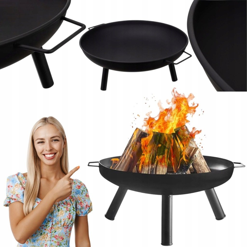 PALENISKO GRILL OGRODOWY METALOWY WĘGLOWY Z UCHYWTAMI I TRÓJNOGIEM 58CM