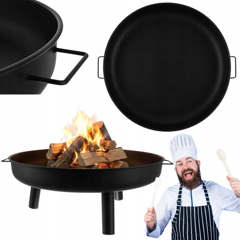 PALENISKO GRILL OGRODOWY NA DREWNO WĘGIEL METALOWY Z UCHYWTAMI SOLIDNY 60CM