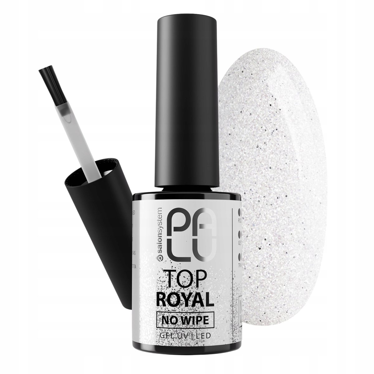 Palu Top Royal No Wipe Transparentny srebrny top hybrydowy lakier nawierzchniowy z efektem syrenki 11g