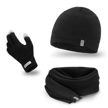 PaMaMi, Zimowy komplet męski - czapka, szalik, rękawiczki, czarna - PaMaMi