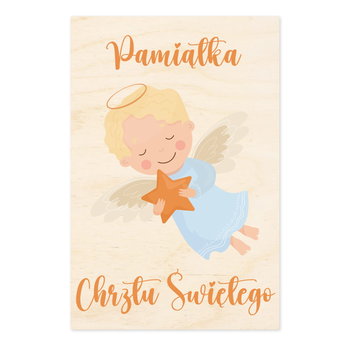 Pamiątka Chrztu Świętego z chłopcem aniołkiem - drewniana kartka okolicznościowa - Inna marka
