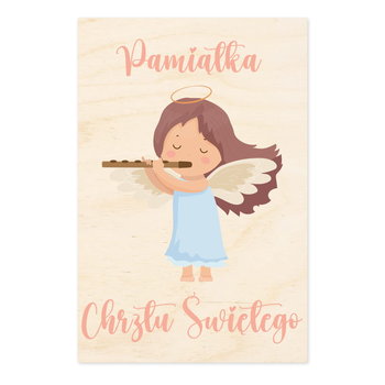 Pamiątka Chrztu Świętego z dziewczynką aniołkiem - drewniana kartka okolicznościowa - Inna marka