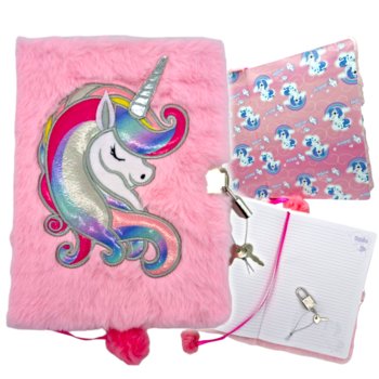 Pamiętnik na kłódkę, kluczyk dla dziewczynek pluszowy notes JEDNOROŻEC St. Majewski - St.Majewski