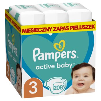 Pampers, Active Baby, Pieluchy jednorazowe, rozmiar 3, Midi, 6-10 kg, Zapas na miesiąc, 208 szt. - Pampers