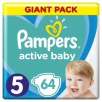 Pampers, Active Baby, pieluchy jednorazowe, rozmiar 5, Junior, 11-16 kg, 64 szt.