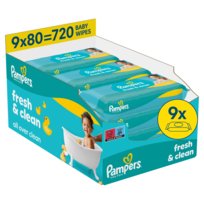 Pampers Fresh Clean chusteczki nawilżane dla dzieci, 9 opakowań po 80szt chusteczek