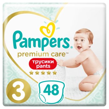 Pampers, Premium Care, Pants, pieluchomajtki, rozmiar 3, Midi, 6-11 kg, 48 szt. - Pampers