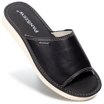 PanSzew Kapcie Damskie SKÓRZANE Wygodne Odkryte Pantofle Czarne PREMIUM 36-41 PanSzew