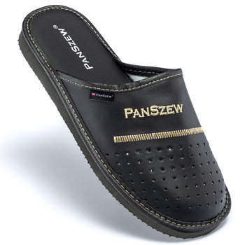 PanSzew Kapcie Męskie SKÓRZANE Klasyczne Pantofle Domowe POLSKIE Czarne 40-46 - PanSzew