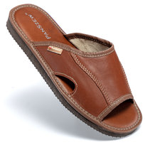 PanSzew Kapcie Męskie SKÓRZANE Odkryte Klapki Domowe REGIONALNE Brązowe 40-46