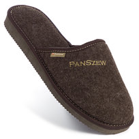 PanSzew Kapcie Męskie z WEŁNY NATURALNEJ Klasyczne Pantofle PREMIUM Brązowe 40-46 PanSzew