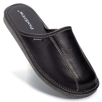 PanSzew Pantofle Męskie NAJWYŻSZA JAKOŚĆ Kapcie Klasyczne Skórzane Czarne 40-46 - PanSzew