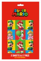 Papier do pakowania prezentów Super Mario z 2 zawieszkami Zestaw 2 papierów 50x70 cm