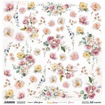 Papier do scrapbookingu 30x30 ScrapAndMe - Sunny Blooms Flowers 1 arkusz do wycinania kwiaty - ScrapAndMe