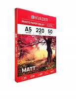 PAPIER FOTOGRAFICZNY A5 DO ZDJĘĆ 148x210mm MATOWY 220g INKJET 50szt KVADER KVADER