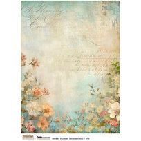 Papier De Riz Fond Fleurs Bleues A4