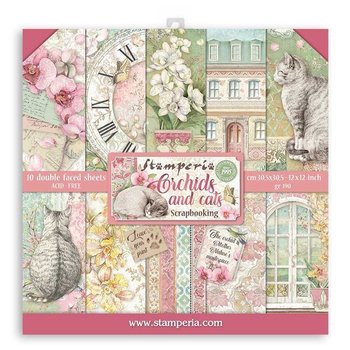 Papiery do scrapbookingu, Orchids and cats, 30x30 cm - Stamperia