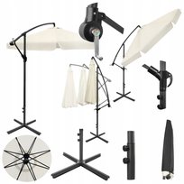 Parasol ogrodowy składany beżowy z falbaną korbą 250x300 + pokrowiec