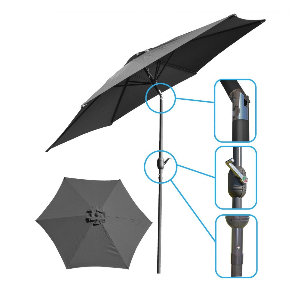Parasol ogrodowy składany SASKA GARDEN, ciemnoszary, 230x300 cm