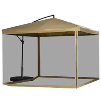 Parasol Outsunny Cantilever, 295 x 295 cm, parasol przeciwsłoneczny z siatkowymi bokami, parasol ogrodowy z funkcją pochylenia, z obciążeniem, na taras lub balkon, stal, poliester, beżowy