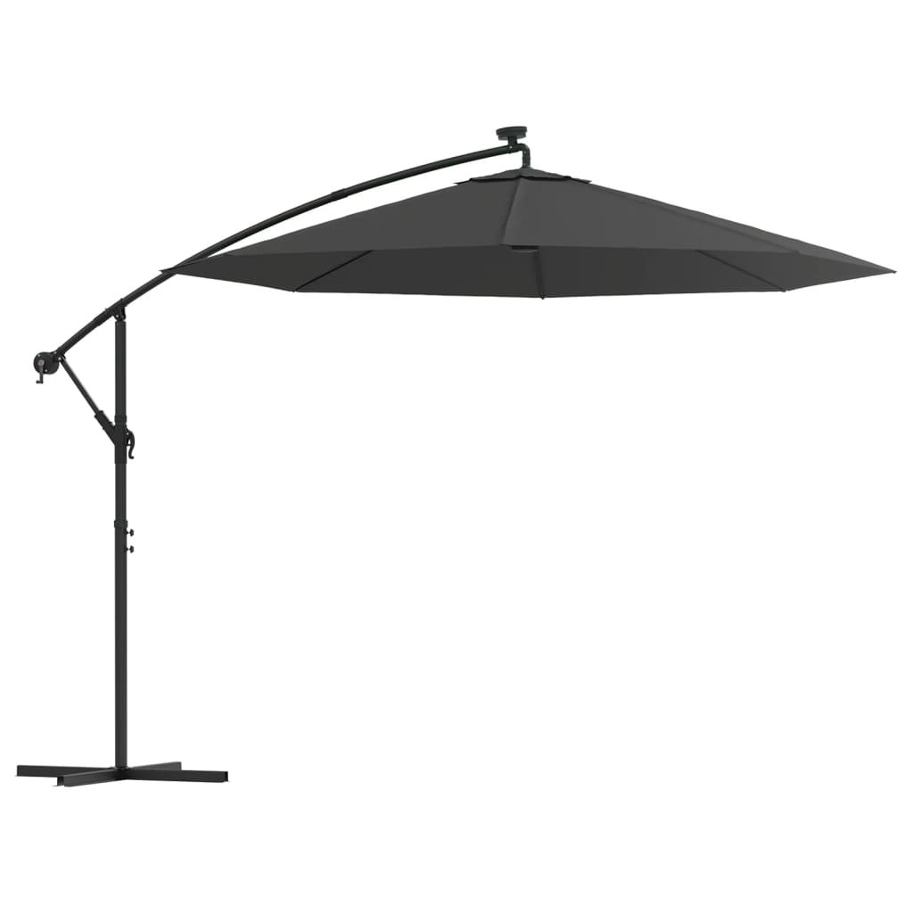 Parasol wiszący z lampkami LED i stalowym słupkiem VIDAXL, antracytowy, 300 cm