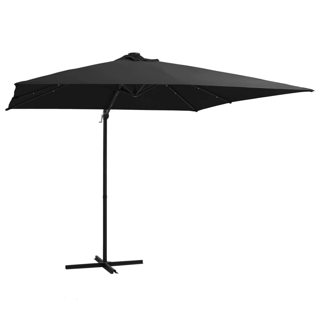 Фото - Пляжна парасоля VidaXL Parasol wiszący z LED i stalowym słupkiem , czarny, 250x250 cm 