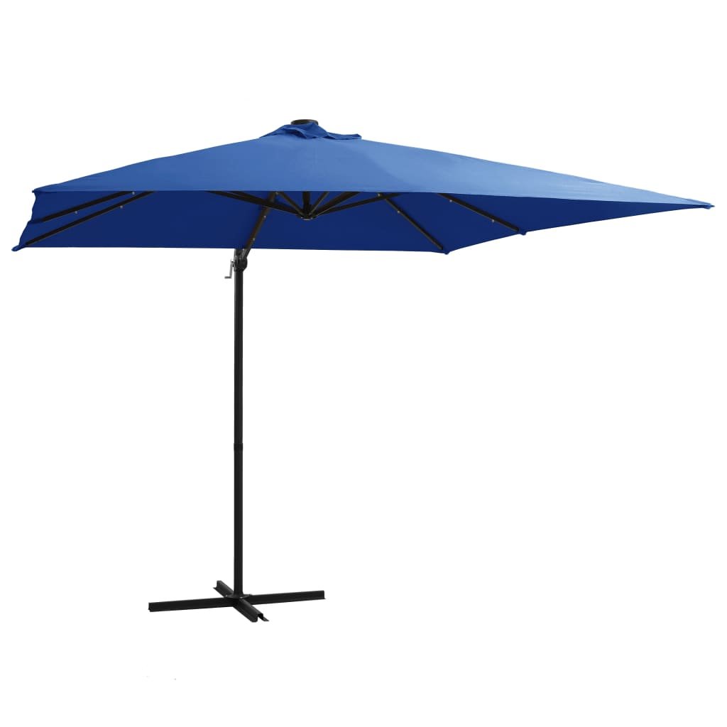 Фото - Пляжна парасоля VidaXL Parasol wiszący z LED i stalowym słupkiem , niebieski, 250x250 cm 