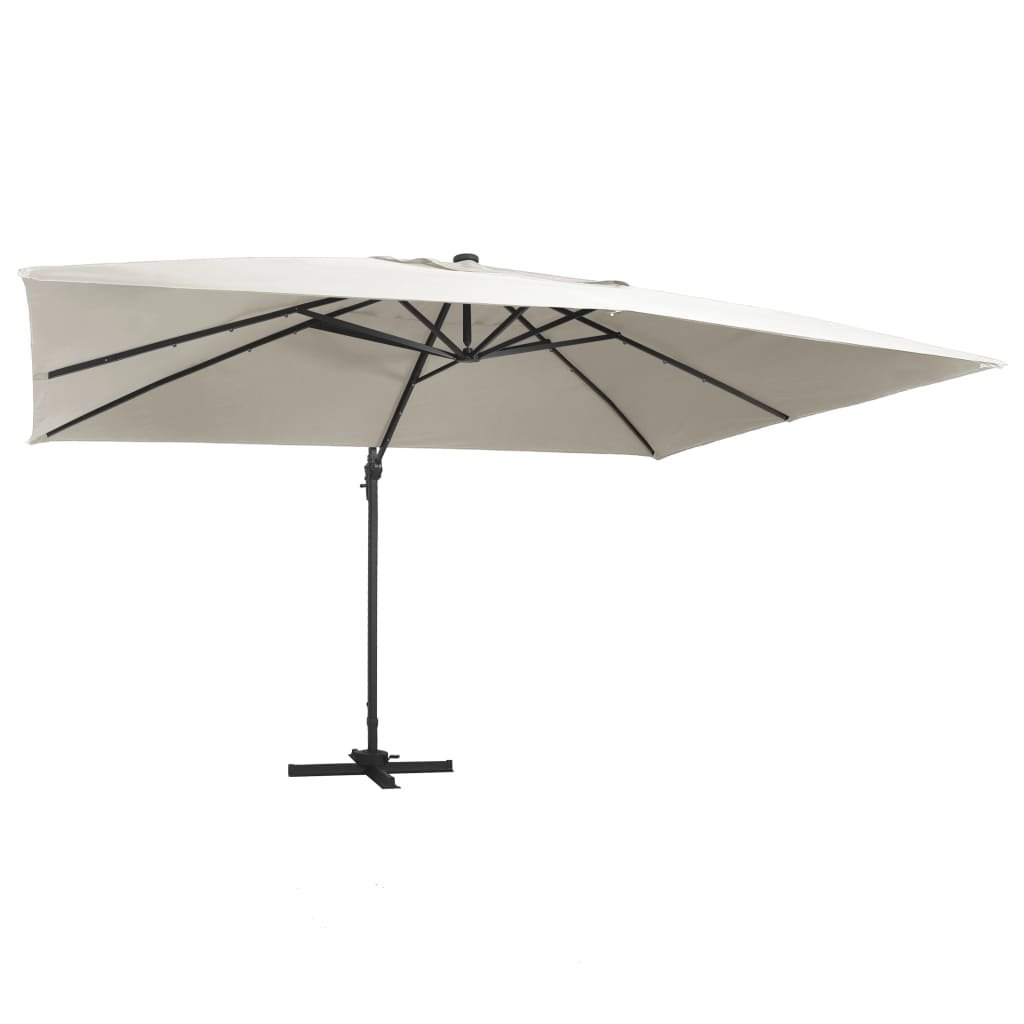 Parasol z LED i aluminiowym słupkiem VIDAXL, piaskowy, 400x300 cm