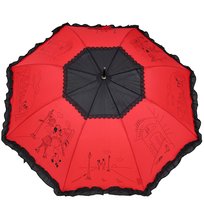 Parasolka Damska Automatyczna z Falbanką - Paryżanka, Elegancja w Czerwono-Czarnym Parasol