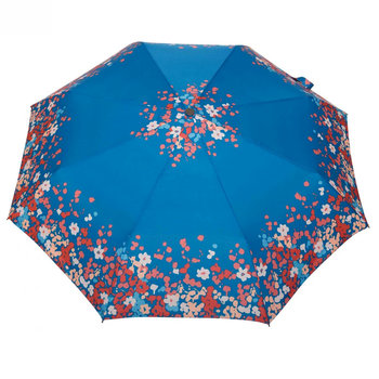 Parasolka pełny automat Carbon Steel Skórzana Rączka - Wzór: flowers-blue - Parasol
