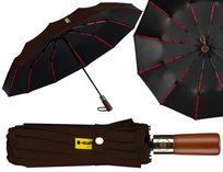 Parasolka składana automatyczna duży elegancki parasol pokrowiec Peterson brązowa