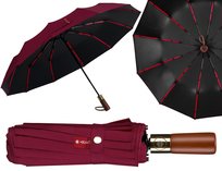 Parasolka składana automatyczna duży parasol elegancki pokrowiec Peterson burgundowa Peterson
